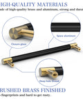 Brushed Satin Gold Brass Finish T Bar Cabinet Handles Set of 10 With Electroplated Matte Black Accents, showing close-up details.