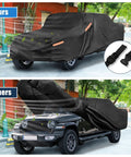 Jeep Gladiator JT Truck Car Cover 2020 2024 Outdoor Waterproof Shield Sun Rain Dust Wind Snow Black Heavy Duty With Reflective Warning Bars And Driver Door Zipper For Easy Access covering truck