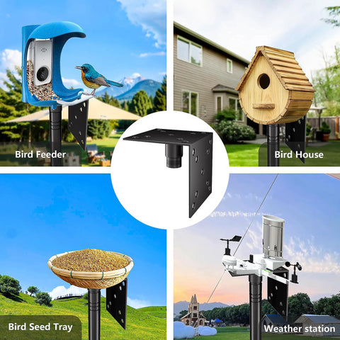 Heavy Duty Bird Feeder Pole Stand 95 Inch Backyard Outdoor Weather Station Pole Kit Adjustable Multifunctional Bird Feeder Set With 5 Prong Base And Solid Metal Mount For Maximum Stability shown with components in garden setting