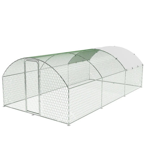 Heavy Duty Metal Chicken Coop With Doom Roof Walk In Poultry Run for Outdoor Backyards Waterproof UV Cover Predator Proof Fence Easy Assembly