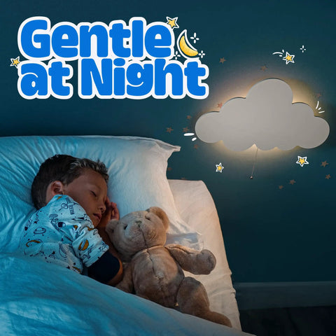 Child sleeping under Floating Cloud Wall Lamp For Baby Nursery And Kids Room Battery Operated Cordless Night Light That Hangs