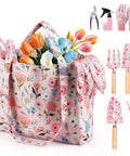 10 Piece Womens Garden Tool Gift Set With Floral Organizer Bag Rust Proof Heavy Duty Tools In Pink Cute Yet Tough For Garden Gals