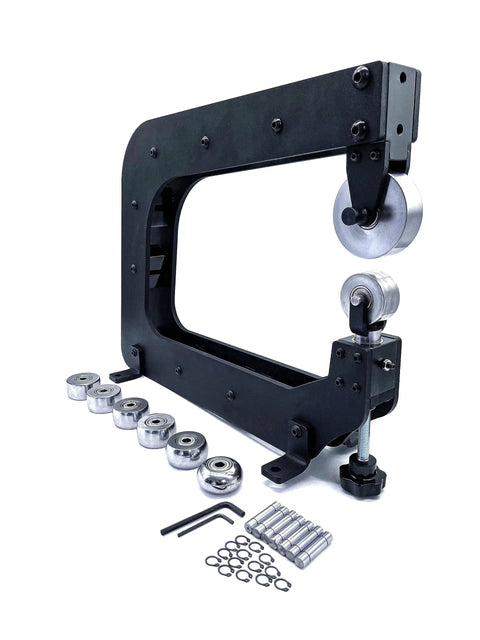 Real Deal Mini English Wheel Featuring 15 Inch Throat Depth And Seven Piece Anvil Wheel Set Designed To Crush 18 Gauge Steel And Hammer Out Flawless Aluminum Repair Panels