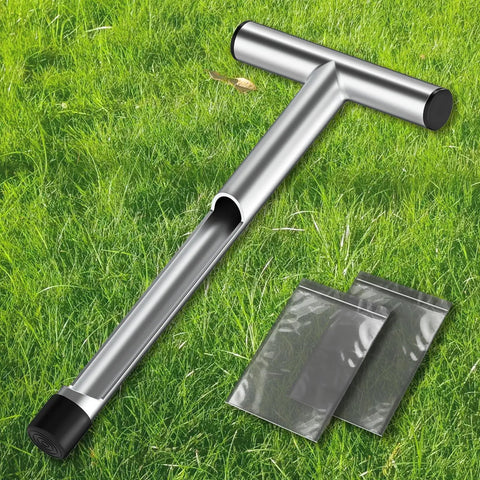 12 Inch Stainless Steel Soil Sampler Probe With T Style Handle For Deep Soil Sampling In Lawn Garden Farm And Plant Care Pro Grade Tool For Moisture And Nutrient Check on grass