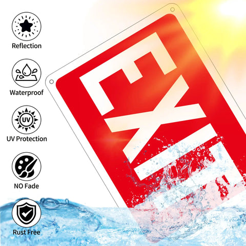 Two Pack Aluminum Red Exit Signs for Doors and Walls, High Visibility Reflective Safety Signs, Easy to Install