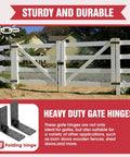 Wooden fence with white double gates using Heavy Duty Gate Hinges 270 Degree Adjustable Fold Flat For Wooden Fence Barn Door Shed Exterior Gates Pair Black.