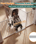 Extra Wide Walk Through Baby Gate With Door 67 To 71.5 Inch Wide Pressure Mounted No Drill Metal Auto Close Gate, stroller passing through