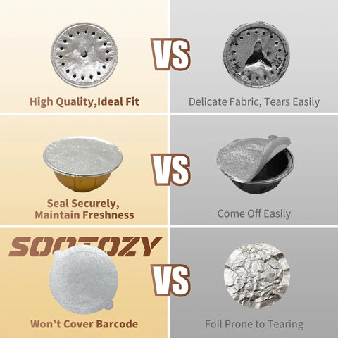 Comparison of Reusable VertuoLine Capsules Kit and competitor's seals with quality and durability differences.