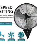 20 Inch High Velocity Wall Mount Fan With 7000 CFM Beast Wind, 120 Degree Oscillation, 3 Speed Settings, Industrial Grade, Black