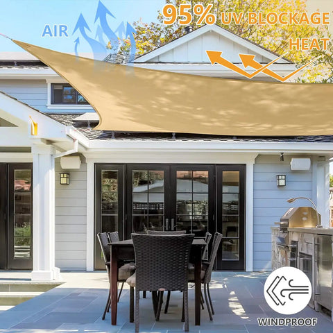 8x10 Shade Sail Permeable HDPE Outdoor Sun Shade Canopy for Patio Backyard Garden and Porch UV Block Sun Cover installed over patio