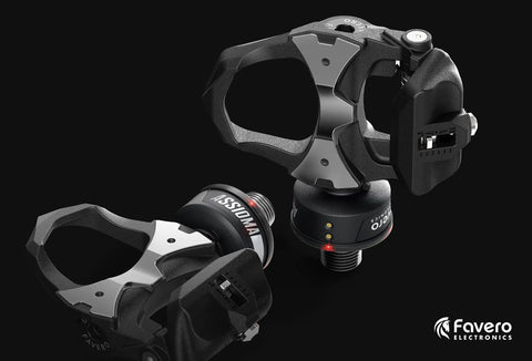 Assioma Duo Power Meter Pedal System With Rechargeable Batteries Delivers 50 Hours Of Ride Power, Easy Install, Smart Cycling Tech, Bluetooth And ANT Plus Connectivity To Bike Computers And Smartphones, Available In UNO Or DUO, showing detailed side view with branding