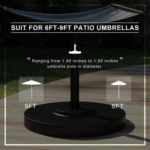 Heavy Duty Concrete Weighted Round Umbrella Base 50 Lbs Powder Coated Steel With Black Frame Outdoor Patio Stand on deck