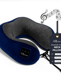 Bluetooth Music Neck Pillow With Built In Speaker For Travel Sleep On Planes Trains Cars And Buses Semicircular 360 Neck Support Portable Navy Blue Travel Essential