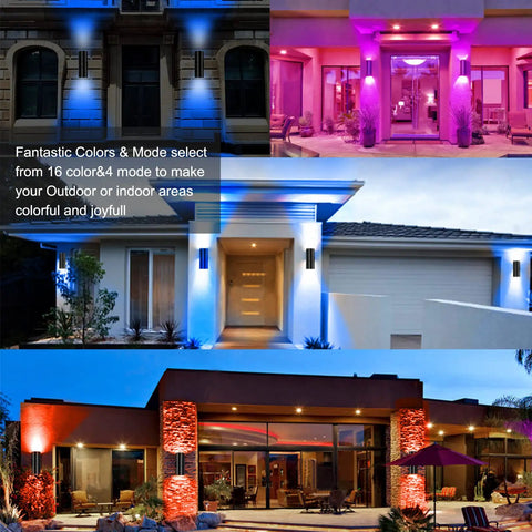 Up And Down Outdoor Wall Sconce 72W 7200LM RGBW LED Light With 24 Color Options, Dimmable Color Changing Porch Lighting, RF Remote Control, Perfect For Garage Front Door Patio Terrace Hallway Post Pool Area Theater