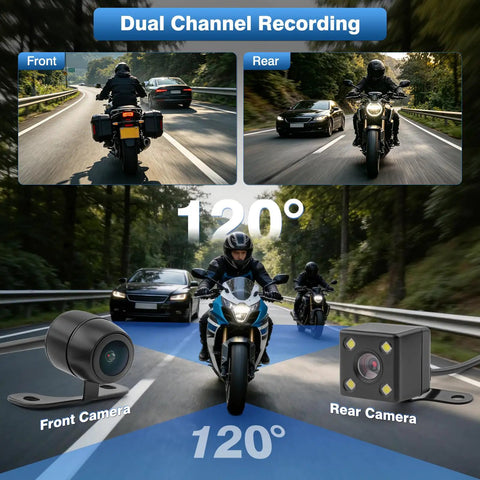 Dual 1080P Waterproof Bike Dash Cam With 3 Inch Screen, Night Vision, Front And Rear HD Recording, Driving Recorder system
