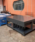 Top Notch Polished Mold Maintenance Bench with 8mm Thickened Steel Plate and Rock Solid Frame Built Tough for Serious Shop Projects Measuring 2500 by 1500 Millimeters in gray with drawers.