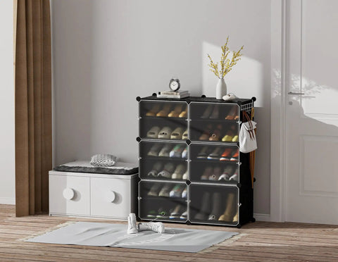 Clean Six Tier Shoe Rack Organizer Stores Twenty Four Pairs Modular Closet Storage Cabinet Sneakers Slick Sturdy Stackable Space Saving Game Changer Home Setup