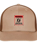 Dope Mesh Baseball Hat For Men With Adjustable Buckle, khaki, front view with humorous warning sign on front panel.
