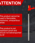 Heavy Duty 2480W Electric Drum Pump with red handle, 36 inch stainless steel tube, caution signs for safety in use.
