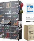 Space Saving Shoe Organizer Cabinet For Up To 72 Pairs With See Through Doors, Stackable Black Cubby, Covered Rack