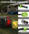 Rechargeable Fuel Transfer Pump With 6000mAh Battery, 3.2 GPM High Speed Grab And Go Portable Gas Pump Auto Stop in use with generator