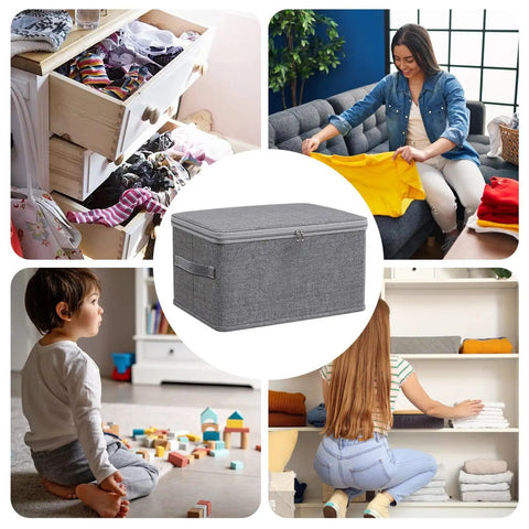 Slick Fabric Storage Bin With Combination Lock Waterproof Foldable Wardrobe Organizer Keeps Your Essentials Safe in use for organizing clothes.