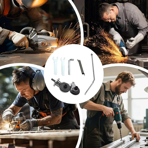 Portable Electric Metal Cutter Drill Attachment For Smooth Sheet Metal Roofing Ductwork Aluminum Siding Thin Steel Trimming, shown with tools and usage in workshop.