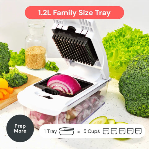 Must Have All In One Veggie Chopper With Spiralizer And Bowl Time Saving Food Chopper With Tray and Onion Dicer on counter
