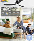 52 Inch Ceiling Fan With Lights And Remote, Black Finish, 3 Blades, in a modern living room with people relaxing below