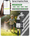 Smart WiFi Sprinkler Timer With Rain Delay, Auto And Manual Modes, Outdoor Hose Irrigation Controller in use with child playing
