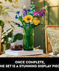 Brick Built Wildflower Bouquet Building Set For Adults in green vase on table, colorful faux flowers for home decor