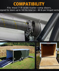 Ramp Door Spring Kit 80 lb For 7 Ft Wide Cargo Trailers with winding bars and torsion spring close-up, trailer view