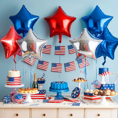 Red White And Blue Mylar Balloons Set For 4th Of July Patriotic Arch Kit With Star Balloons For Easy Setup Helium Ready Outdoor