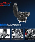Front Left Steering Knuckle And Wheel Bearing Hub Assembly For Ford Focus 2006 To 2011 Left Driver Side Replacement Includes Hub And Bearing Drop In Fit 698-407 698407 LK003 6S4Z1215B 7S4Z1104A with precision manufacturing details.