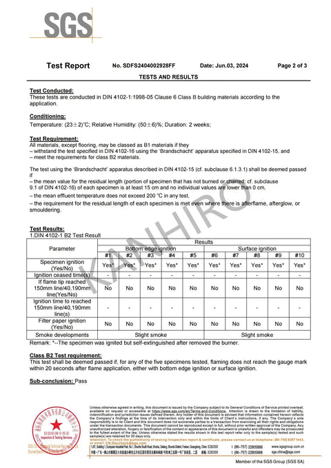 SGS test report for Carbon Fiber Welding Blanket Heat Shield 1800F Fireproof 20-Inch By 20-Inch.