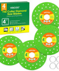 4.5 Inch Tile Cutter Diamond Blades For Angle Grinder Pack Of 4 With Premium Diamond Grit And Reinforced Steel Base Delivers All Day Sharpness, Low Friction, Chips Free Cuts On Ceramic Porcelain And Stone Tiles. 4pcs 4.5 inch diamond blades for angle grinder, visible on packaging