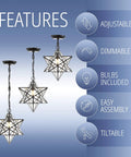 12-Inch Oil Rubbed Bronze Moravian Star LED Pendant Light With Clear Glass, adjustable chain, dimmable, bulbs included