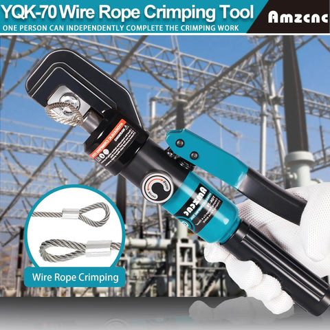 Hand holding Beefy Workhorse Wire Rope Crimping Tool Kit Swaging Tool For Aluminum Ferrules And Oval Sleeves 3/64 To 3/16 Inch