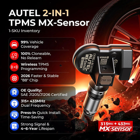 MX Sensor TPMS One Sensor With 315 And 433 MHz Metal Valve Press In Programmable Tire Pressure Sensor For Easy Auto Tire Maintenance And Seamless Wheel Fitment on tire