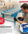 Man assembling Light Duty Gravity Conveyor With 1.5 Inch Galvanized Steel Rollers, 12 Inch Wide, 3 Foot Long Steel Frame