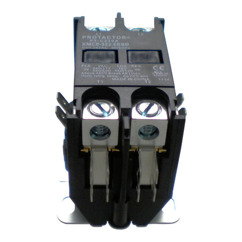 Front view of 2 Pole 32 Amp Heavy Duty AC Contactor With 24 Volt Coil, UL Listed with enclosed contacts and heavy lug terminals.