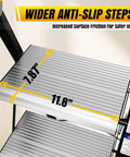 Aluminum 4 Step Folding Ladder For Home And Kitchen Portable Space Saving Step Stool With Wide Anti Slip Steps Lightweight 14 Pounds Folds To 55 By 17 By 1.8 Inches For Easy Storage And Safe Everyday Use, close-up of 7.87 x 11.8 in anti-slip step