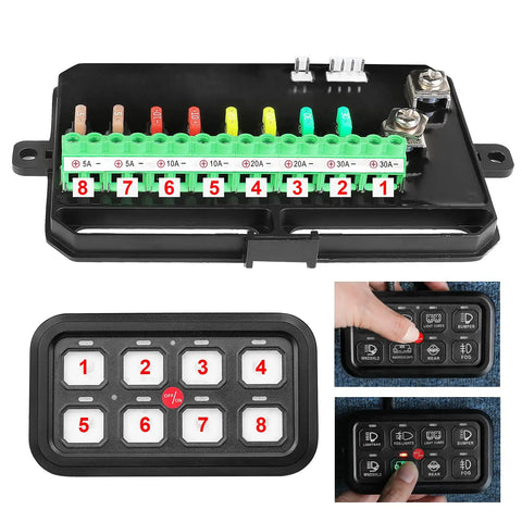 8 Gang Switch Panel For Trucks Boats ATVs UTVs SUVs Caravans And Marine Slim Waterproof LED On Off Panel with labeled fuses and buttons