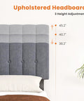 Full Size Platform Bed Frame With Adjustable Headboard Heavy Duty Wooden Slatted Support Fits 6 To 14 Inch Mattresses solid grey upholstered headboard with height adjustment