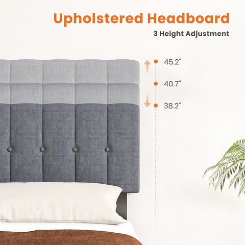 Full Size Platform Bed Frame With Adjustable Headboard Heavy Duty Wooden Slatted Support Fits 6 To 14 Inch Mattresses solid grey upholstered headboard with height adjustment