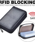 Genuine Leather Card Holder With Zipper Wallet For 26 Cards Black Slim And Durable Compact Go To Card Organizer RFID blocking