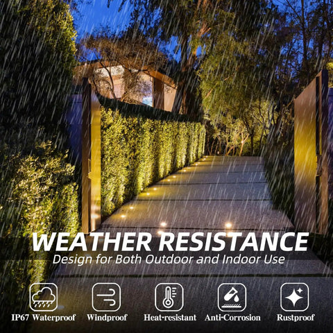 Recessed LED Deck Light Kit 16 Pack IP67 Waterproof Outdoor Landscape Lighting In Ground 12V Low Voltage on wet pathway
