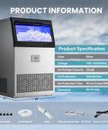 Top Shelf Commercial Ice Maker Delivers A Solid 120 Lbs Daily Output With 33 Lbs Storage Plus Built In Water Filter, silver finish.