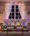 Smart Christmas Lights 196ft 600 LED WiFi Color Changing String Lights App Controlled RGB Decor Indoors Outdoors Works With Alexa And Google Home For Indoor Vibes illuminating a cozy living room.