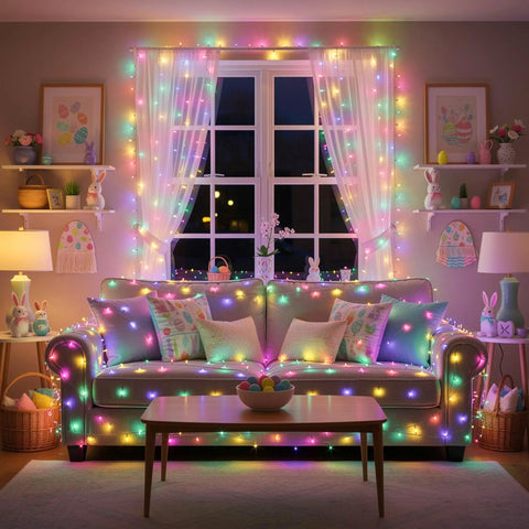 Smart Christmas Lights 196ft 600 LED WiFi Color Changing String Lights App Controlled RGB Decor Indoors Outdoors Works With Alexa And Google Home For Indoor Vibes illuminating a cozy living room.